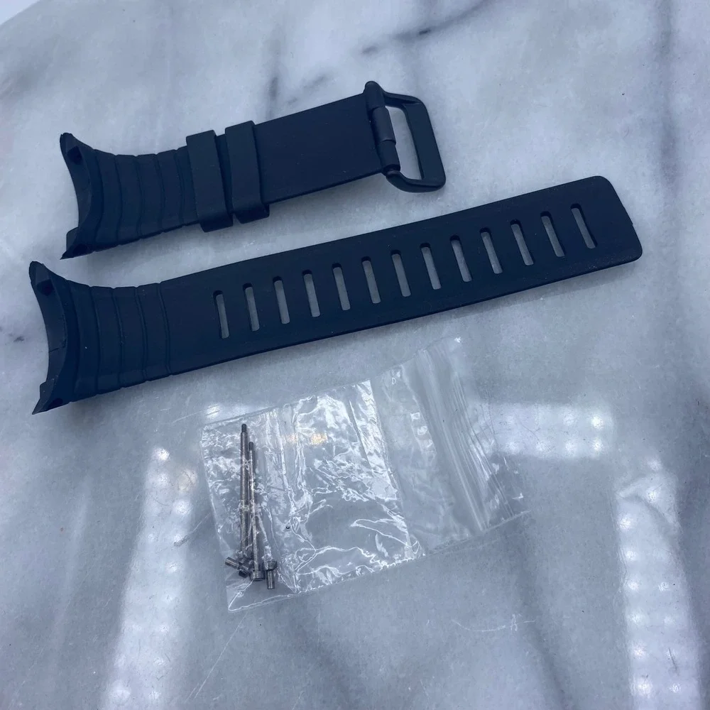 Sunto Core Mens 28mm Watch Band Black Silicone Rubber Ribbed‎ Sport Strap Pins
